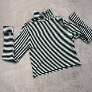 Levi's Shirt Women's Large Turtleneck Top Green Black Striped Ribbed Long Sleeve